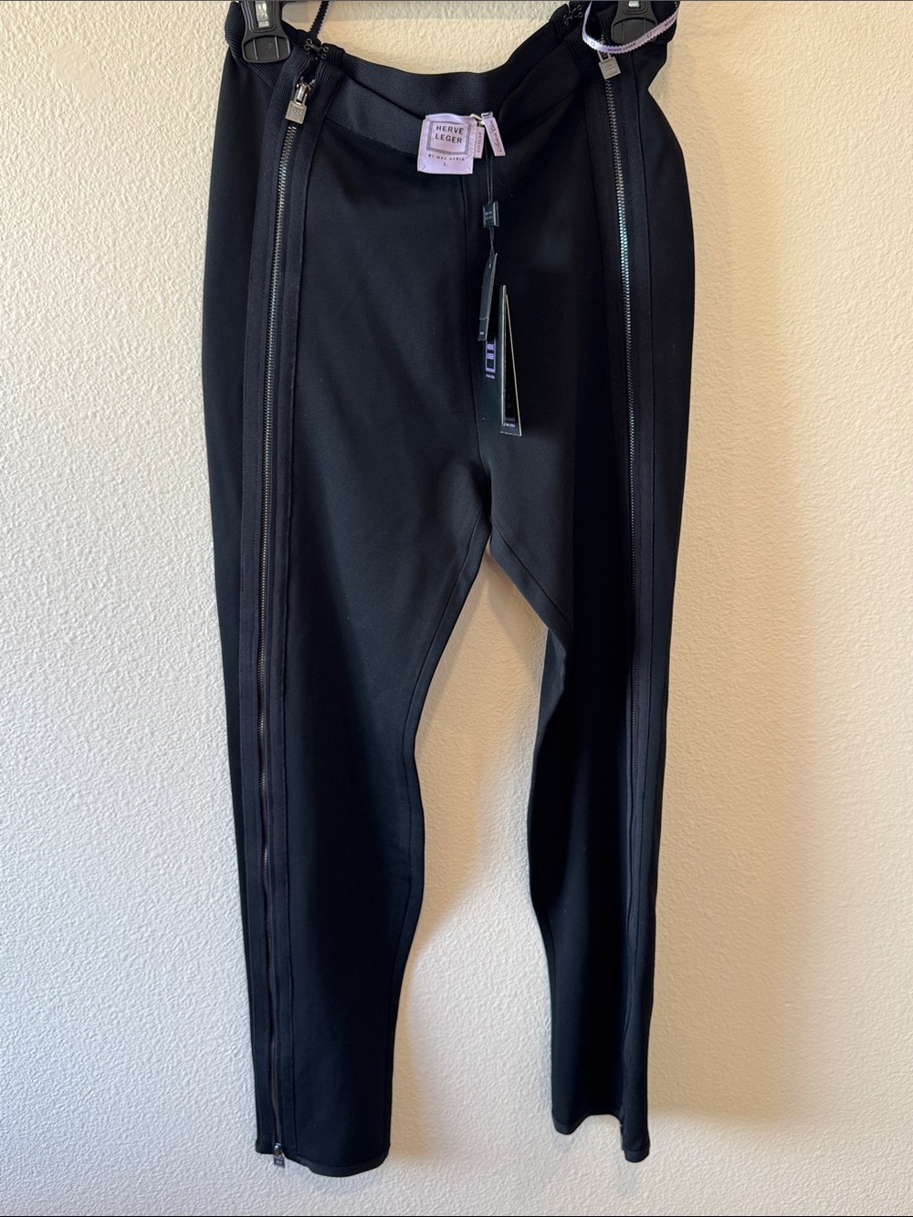 Herve Leger Black Ponte Leggings with Double Exposed Zippers
